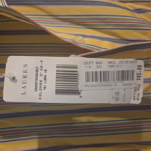 Ralph Lauren Yellow and Blue Casual Button Down Shirt Womens NWT - Picture 4 of 4